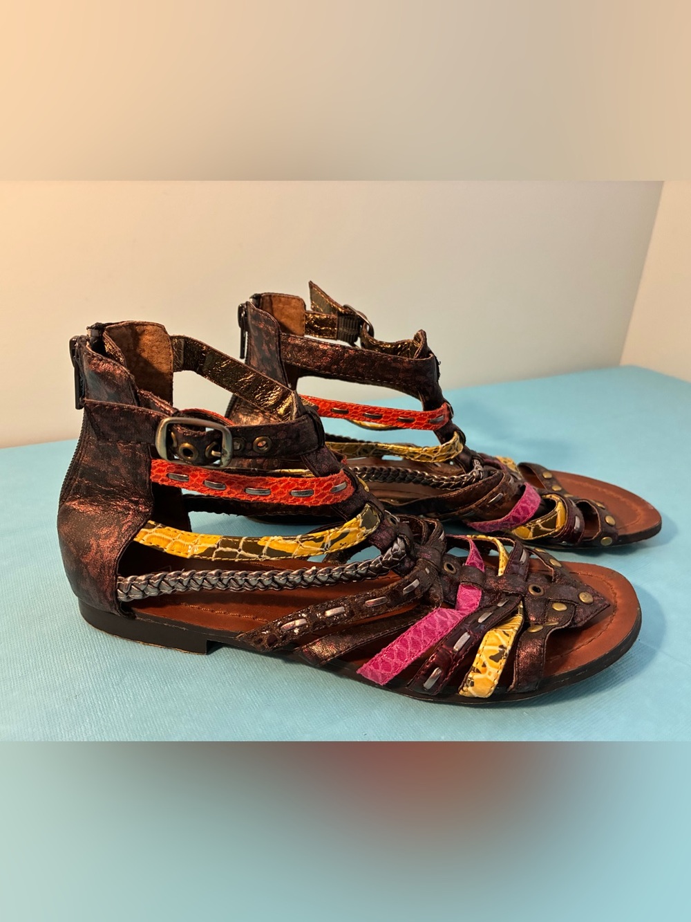 ALDO Women's Multi-Color Strappy Gladiator Flats  Sandals Size EU37 US6